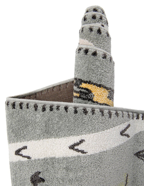 Gray 7' 10 x 7' 10 Whimsy Kids Round Area Rug for Baby Nursery, Toddler Playroom, Bedrooms