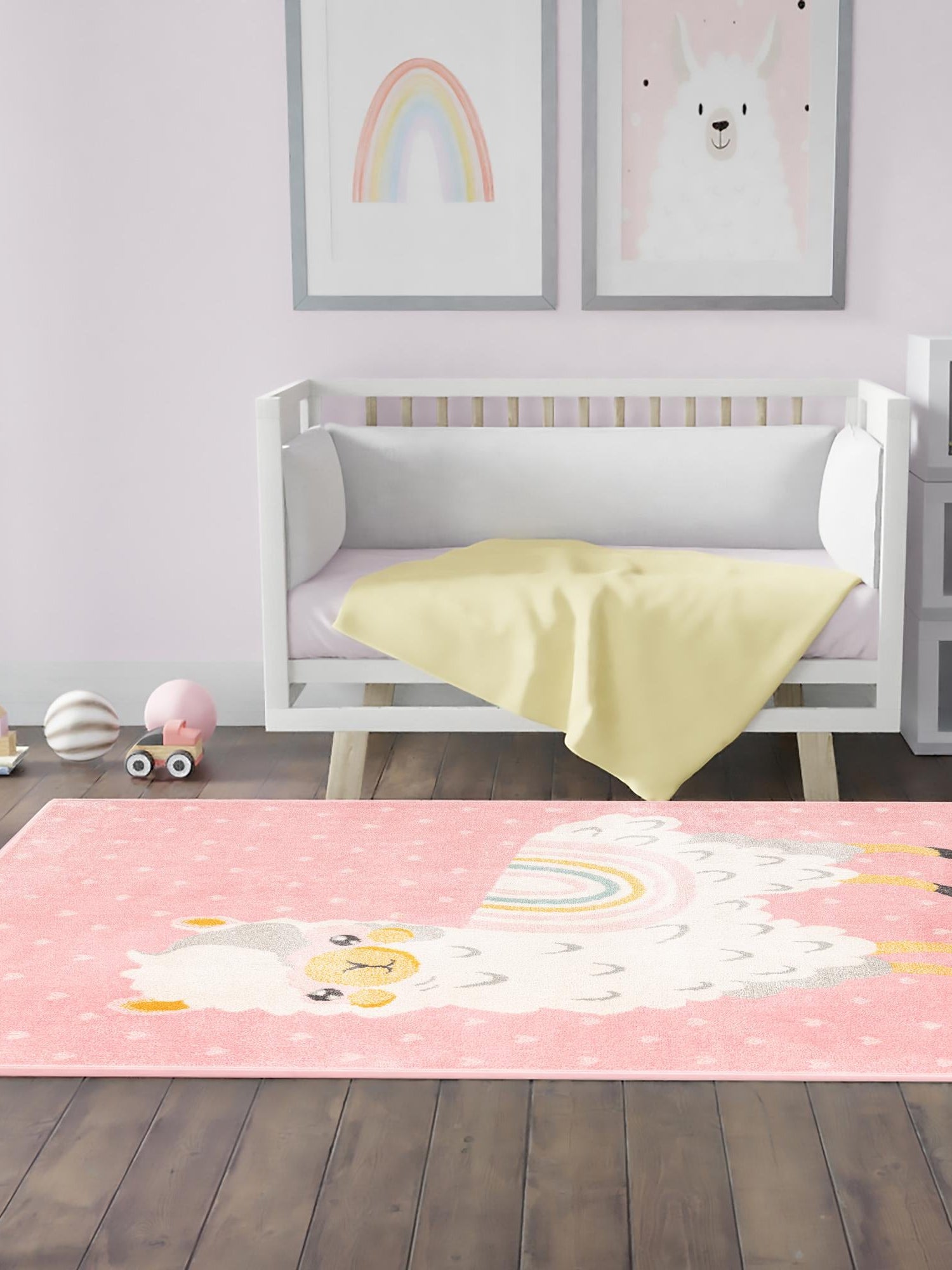 Pink 7' 10 x 10' Whimsy Kids Rectangle Area Rug for Baby Nursery, Toddler Playroom, Bedrooms
