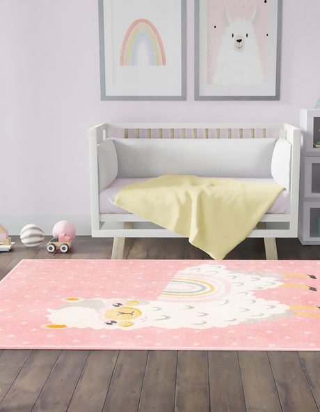 Pink 2' 2 x 2' 11 Whimsy Kids Rectangle Area Rug for Baby Nursery, Toddler Playroom,  Bedrooms Playful Fun Design Easy Clean Carpet for Sale at Rug Engine