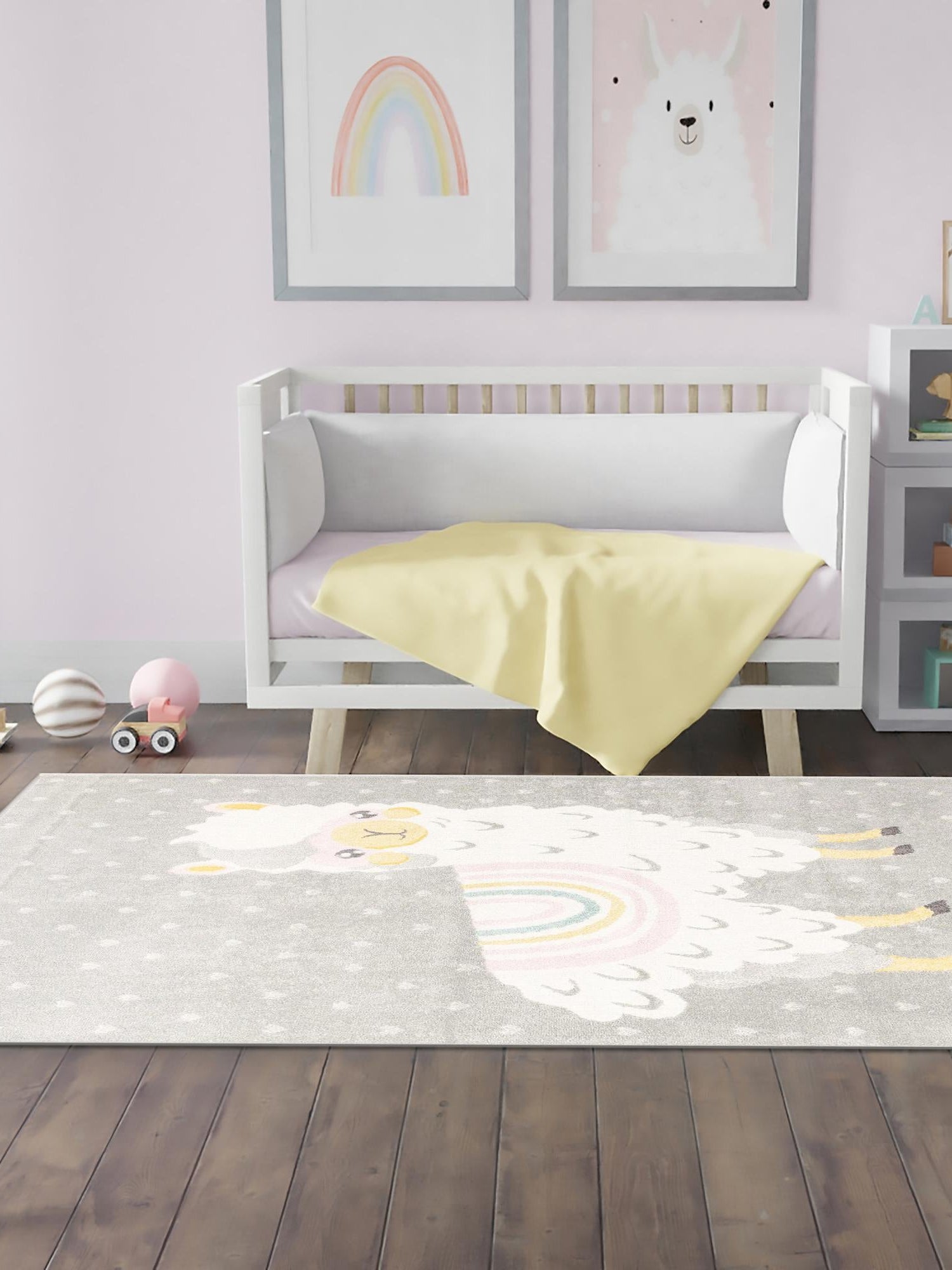 Gray 2' 2 x 2' 11 Whimsy Kids Rectangle Area Rug for Baby Nursery, Toddler Playroom, Bedrooms