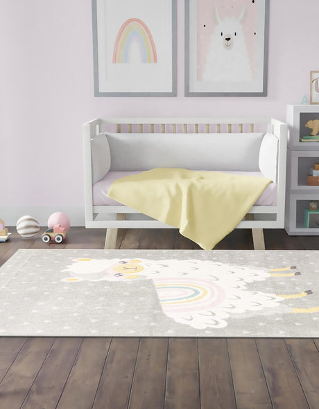 Gray 3' 11 x 5' 11 Whimsy Kids Rectangle Area Rug for Baby Nursery, Toddler Playroom,  Bedrooms Playful Fun Design Easy Clean Carpet for Sale at Rug Engine