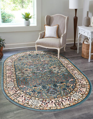 Blue 5' 3 x 8' Narenj Oval Area Rug 85% Polypropylene & 15% Polyester Traditional Classic Carpet for Living, Dining, Bedrooms, Office for Sale at Rug Engine