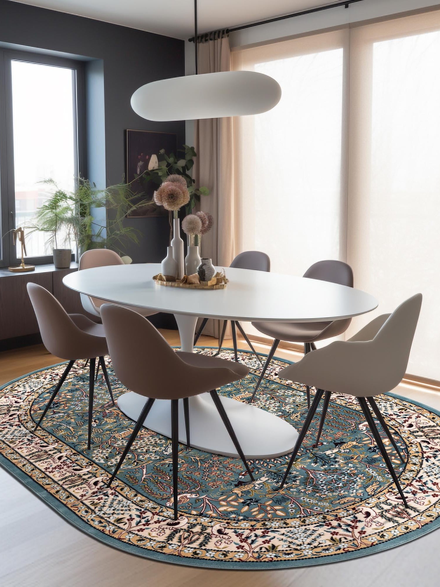 Blue 2' x 3' 1 Narenj Oval Area Rug 85% Polypropylene & 15% Polyester Traditional Classic Carpet for Living, Dining, Bedrooms, Office for Sale at Rug Engine