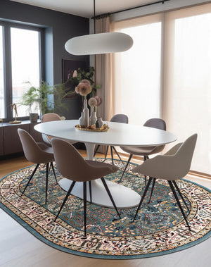 Blue 2' x 3' 1 Narenj Oval Area Rug 85% Polypropylene & 15% Polyester Traditional Classic Carpet for Living, Dining, Bedrooms, Office for Sale at Rug Engine