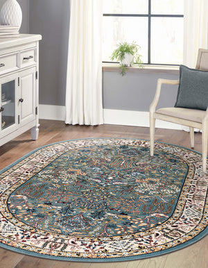 Blue 2' x 3' 1 Narenj Oval Area Rug 85% Polypropylene & 15% Polyester Traditional Classic Carpet for Living, Dining, Bedrooms, Office for Sale at Rug Engine