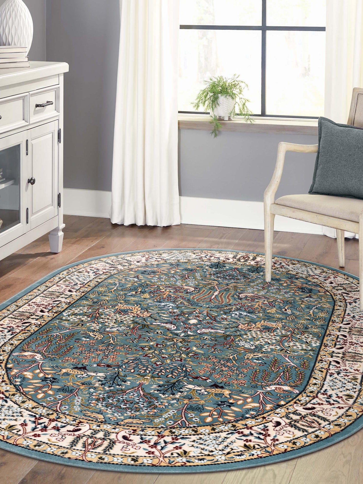 Blue 4' 1 x 6' 1 Narenj Oval Area Rug 85% Polypropylene & 15% Polyester Traditional Classic Carpet for Living, Dining, Bedrooms, Office for Sale at Rug Engine