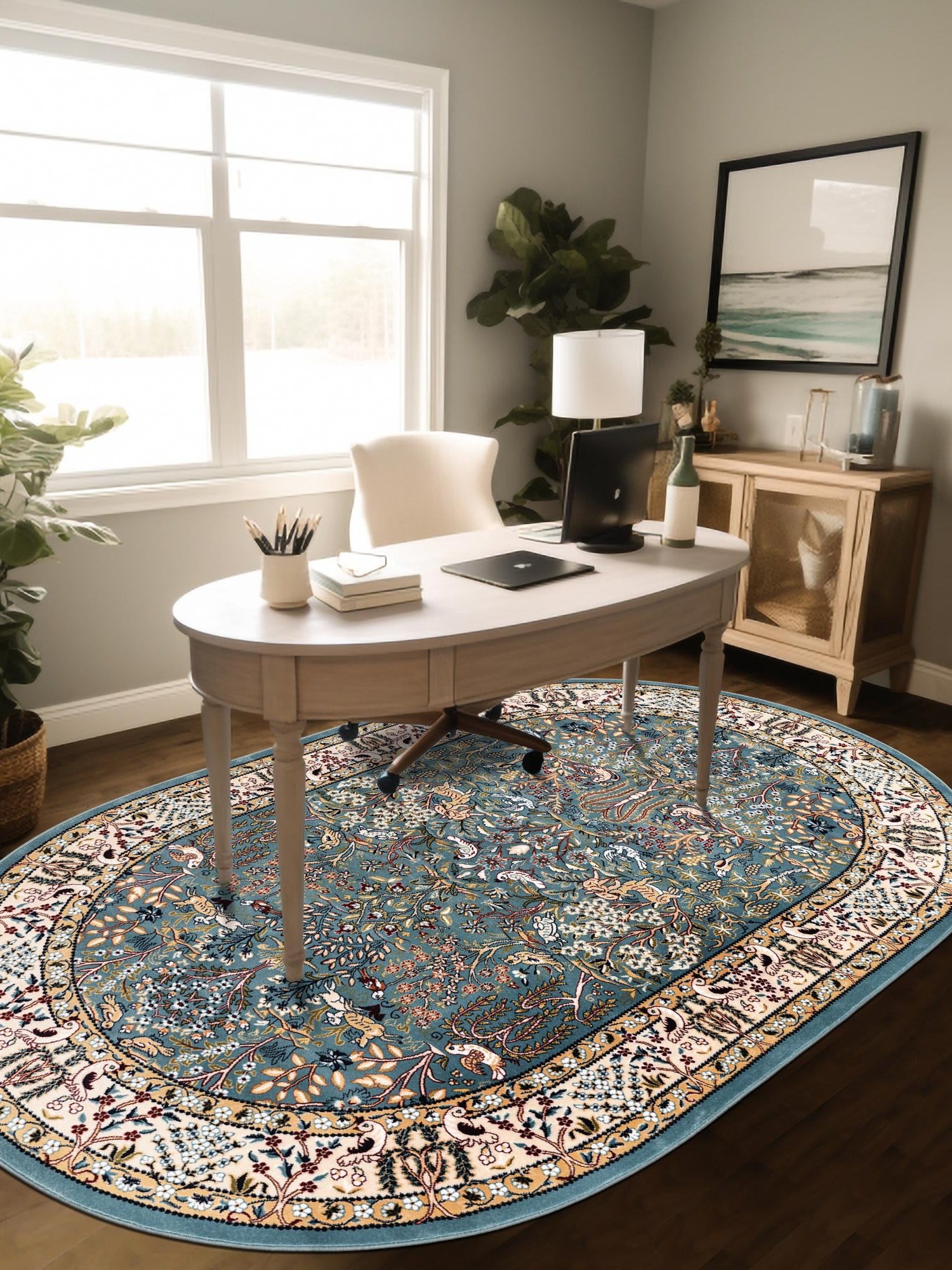 Blue 2' x 3' 1 Narenj Oval Area Rug 85% Polypropylene & 15% Polyester Traditional Classic Carpet for Living, Dining, Bedrooms, Office for Sale at Rug Engine