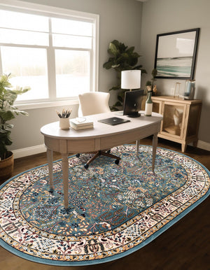Blue 2' x 3' 1 Narenj Oval Area Rug 85% Polypropylene & 15% Polyester Traditional Classic Carpet for Living, Dining, Bedrooms, Office for Sale at Rug Engine
