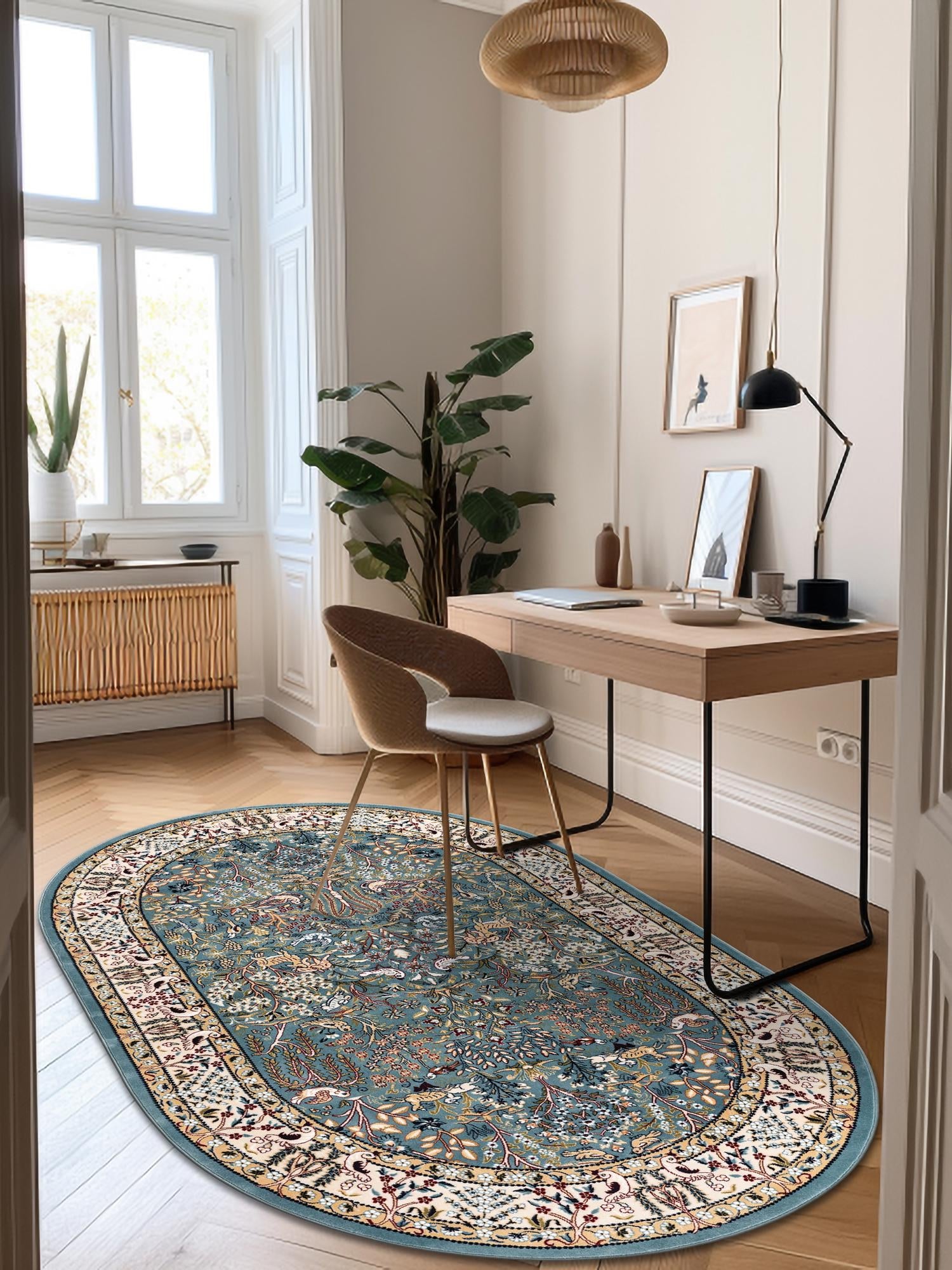 Blue 2' x 3' 1 Narenj Oval Area Rug 85% Polypropylene & 15% Polyester Traditional Classic Carpet for Living, Dining, Bedrooms, Office for Sale at Rug Engine