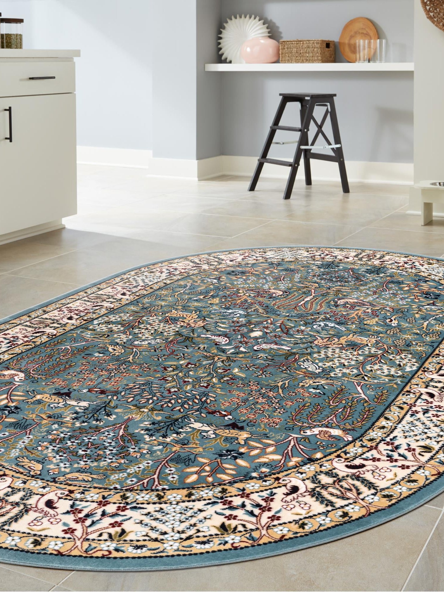 Blue 2' x 3' 1 Narenj Oval Area Rug 85% Polypropylene & 15% Polyester Traditional Classic Carpet for Living, Dining, Bedrooms, Office for Sale at Rug Engine