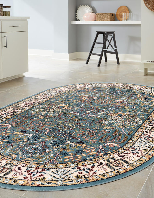 Blue 4' 1 x 6' 1 Narenj Oval Area Rug 85% Polypropylene & 15% Polyester Traditional Classic Carpet for Living, Dining, Bedrooms, Office for Sale at Rug Engine