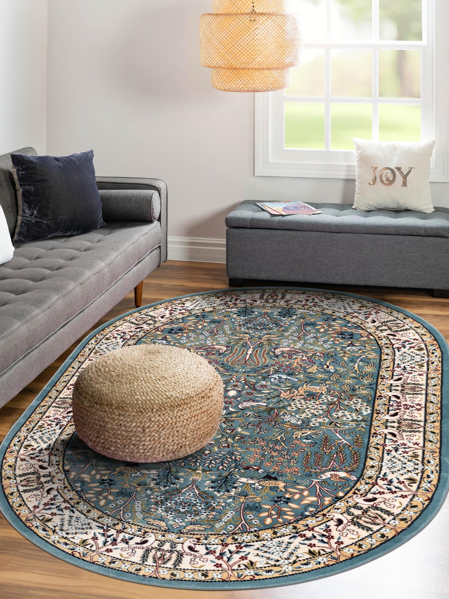 Blue 4' 1 x 6' 1 Narenj Oval Area Rug 85% Polypropylene & 15% Polyester Traditional Classic Carpet for Living, Dining, Bedrooms, Office for Sale at Rug Engine