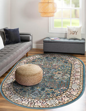 Blue 4' 1 x 6' 1 Narenj Oval Area Rug 85% Polypropylene & 15% Polyester Traditional Classic Carpet for Living, Dining, Bedrooms, Office for Sale at Rug Engine