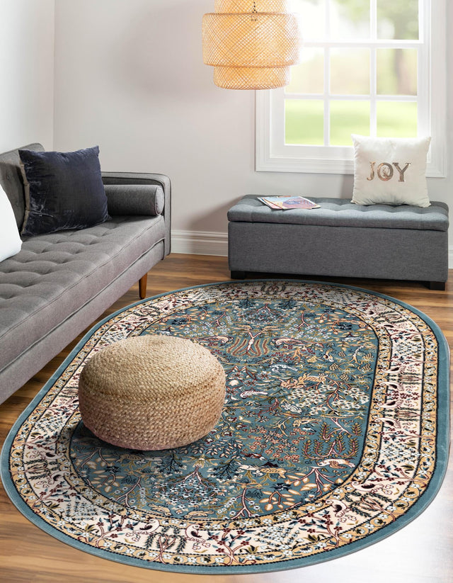 Blue 4' 1 x 6' 1 Narenj Oval Area Rug 85% Polypropylene & 15% Polyester Traditional Classic Carpet for Living, Dining, Bedrooms, Office for Sale at Rug Engine
