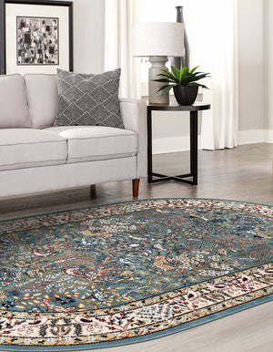 Blue 4' 1 x 6' 1 Narenj Oval Area Rug 85% Polypropylene & 15% Polyester Traditional Classic Carpet for Living, Dining, Bedrooms, Office for Sale at Rug Engine