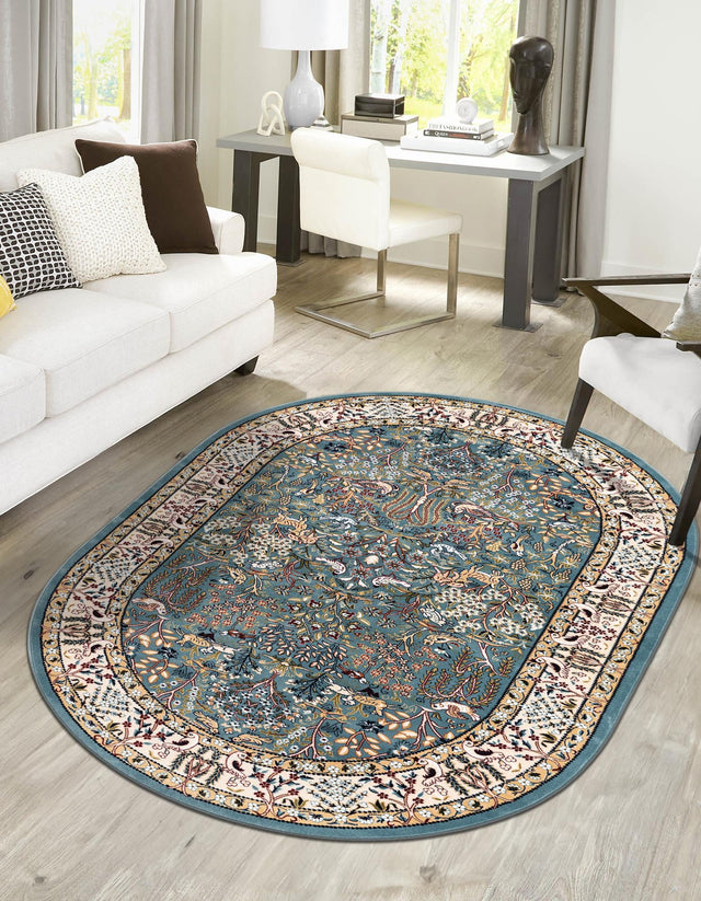 Blue 4' 1 x 6' 1 Narenj Oval Area Rug 85% Polypropylene & 15% Polyester Traditional Classic Carpet for Living, Dining, Bedrooms, Office for Sale at Rug Engine