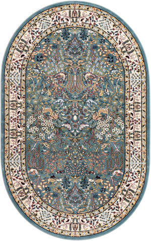 Blue 5' 3 x 8' Narenj Oval Area Rug 85% Polypropylene & 15% Polyester Traditional Classic Carpet for Living, Dining, Bedrooms, Office for Sale at Rug Engine