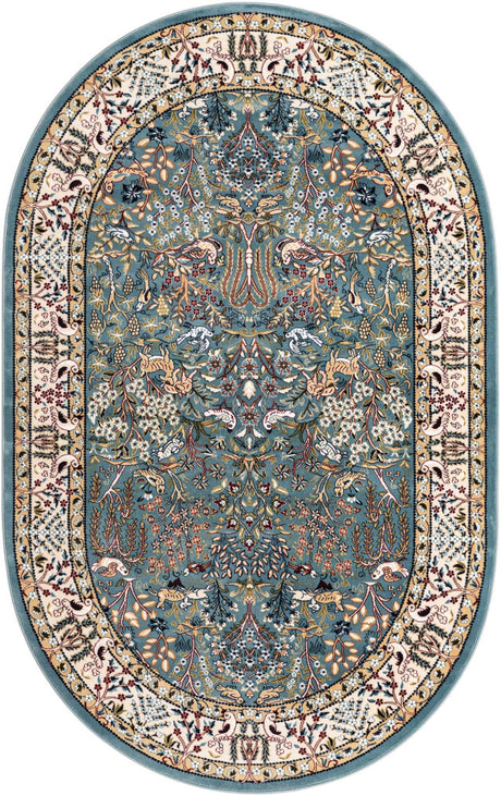 Blue 5' 3 x 8' Narenj Oval Area Rug 85% Polypropylene & 15% Polyester Traditional Classic Carpet for Living, Dining, Bedrooms, Office for Sale at Rug Engine