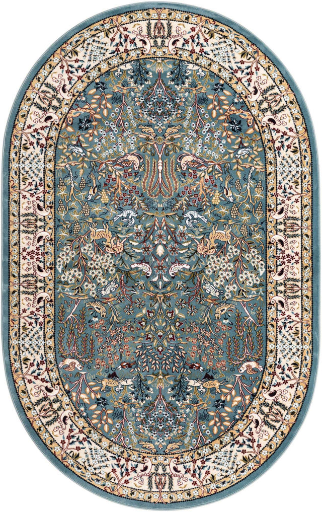 Blue 5' 3 x 8' Narenj Oval Area Rug 85% Polypropylene & 15% Polyester Traditional Classic Carpet for Living, Dining, Bedrooms, Office for Sale at Rug Engine
