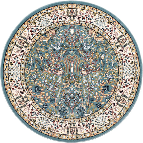 Blue 6' 1 x 6' 1 Narenj Round Area Rug 85% Polypropylene & 15% Polyester Traditional Classic Carpet for Living, Dining, Bedrooms, Office for Sale at Rug Engine
