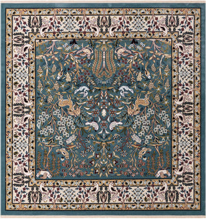 Blue 6' 1 x 6' 1 Narenj Square Area Rug 85% Polypropylene & 15% Polyester Traditional Classic Carpet for Living, Dining, Bedrooms, Office for Sale at Rug Engine