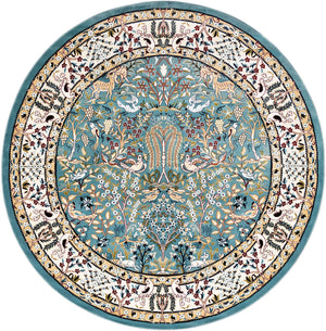 Blue 7' 10 x 8' Narenj Round Area Rug 85% Polypropylene & 15% Polyester Traditional Classic Carpet for Living, Dining, Bedrooms, Office for Sale at Rug Engine
