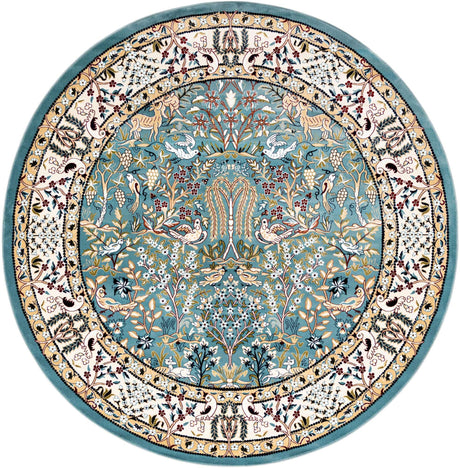 Blue 7' 10 x 8' Narenj Round Area Rug 85% Polypropylene & 15% Polyester Traditional Classic Carpet for Living, Dining, Bedrooms, Office for Sale at Rug Engine