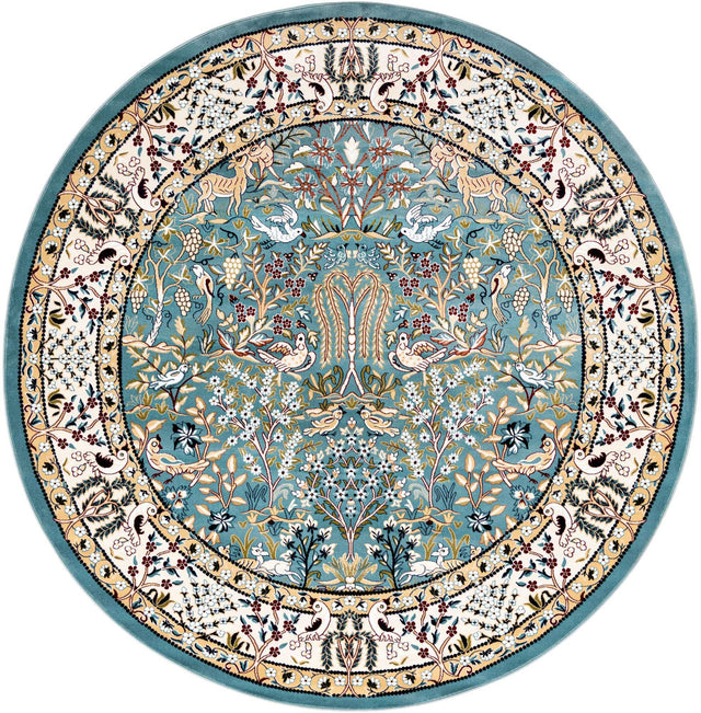 Blue 7' 10 x 8' Narenj Round Area Rug 85% Polypropylene & 15% Polyester Traditional Classic Carpet for Living, Dining, Bedrooms, Office for Sale at Rug Engine