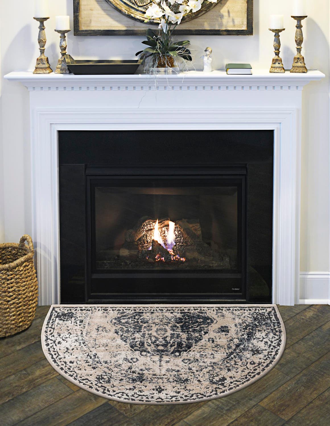 Dark Blue 2' 7 x 4' 1 Chateau Hearth Half-Round Semicircle Area Rug 85% Polypropylene & 15% Chenille With Cotton Backing Traditional Vintage Distressed Carpet for Classical Interior Design Decorating for Sale at Rug Engine