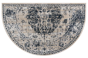 Dark Blue 2' 7 x 4' 1 Chateau Hearth Half-Round Semicircle Area Rug 85% Polypropylene & 15% Chenille With Cotton Backing Traditional Vintage Distressed Carpet for Classical Interior Design Decorating for Sale at Rug Engine