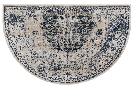 Dark Blue 2' 7 x 4' 1 Chateau Hearth Half-Round Semicircle Area Rug 85% Polypropylene & 15% Chenille With Cotton Backing Traditional Vintage Distressed Carpet for Classical Interior Design Decorating for Sale at Rug Engine
