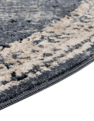 Dark Blue 2' 7 x 4' 1 Chateau Hearth Half-Round Semicircle Area Rug 85% Polypropylene & 15% Chenille With Cotton Backing Traditional Vintage Distressed Carpet for Classical Interior Design Decorating for Sale at Rug Engine