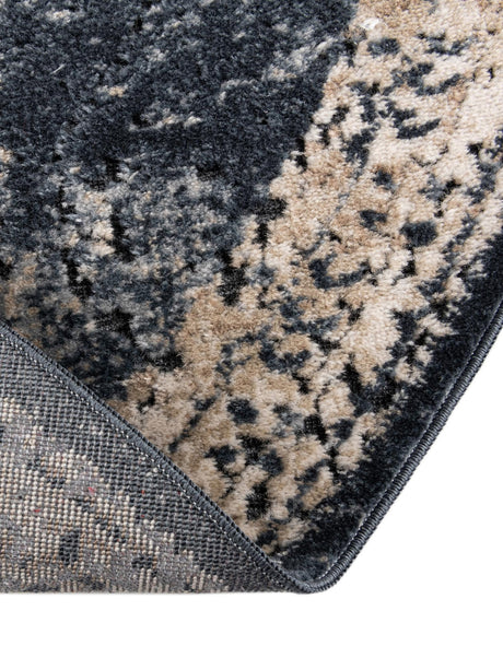 Dark Blue 3' 1 x 6' 1 Chateau Hearth Half-Round Semicircle Area Rug 85% Polypropylene & 15% Chenille With Cotton Backing Traditional Vintage Distressed Carpet for Classical Interior Design Decorating for Sale at Rug Engine