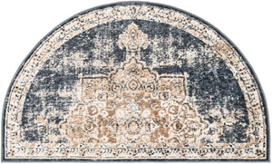 Dark Blue 2' 7 x 4' 1 Chateau Hearth Half-Round Semicircle Area Rug 85% Polypropylene & 15% Chenille With Cotton Backing Traditional Vintage Distressed Carpet for Classical Interior Design Decorating for Sale at Rug Engine