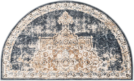 Dark Blue 2' 7 x 4' 1 Chateau Hearth Half-Round Semicircle Area Rug 85% Polypropylene & 15% Chenille With Cotton Backing Traditional Vintage Distressed Carpet for Classical Interior Design Decorating for Sale at Rug Engine