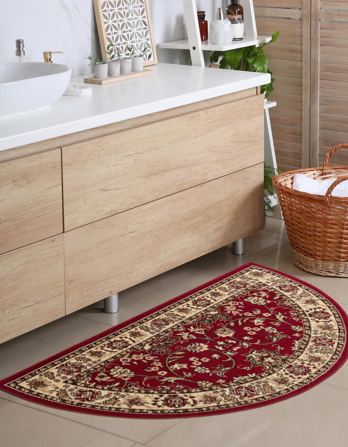Burgundy 2' 2 x 3' 7 Sialk Hill Hearth Half-Round Semicircle Area Rug 100% Polypropylene Durable Easy Clean Classic Traditional Design Carpet for Interior Design for Sale at Rug Engine