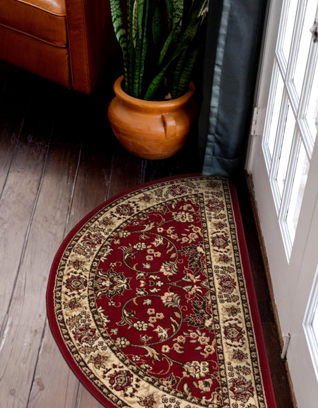 Burgundy 2' 2 x 3' 7 Sialk Hill Hearth Half-Round Semicircle Area Rug 100% Polypropylene Durable Easy Clean Classic Traditional Design Carpet for Interior Design for Sale at Rug Engine