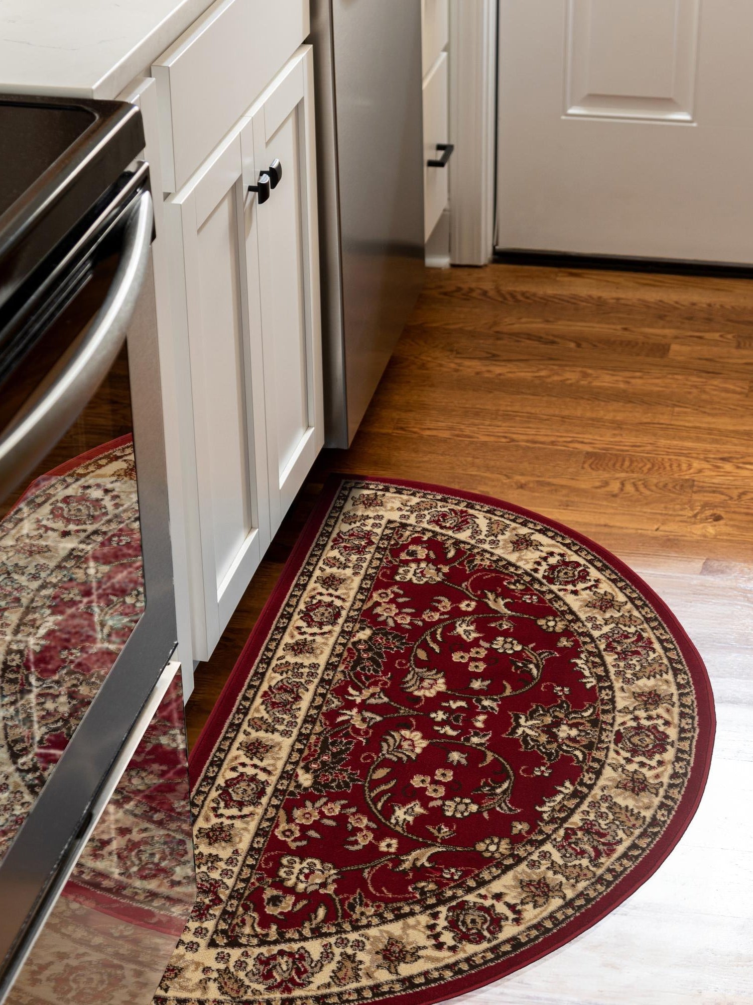 Burgundy 3' 1 x 6' 1 Sialk Hill Hearth Half-Round Semicircle Area Rug 100% Polypropylene Durable Easy Clean Classic Traditional Design Carpet for Interior Design for Sale at Rug Engine