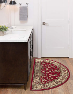 Burgundy 2' 2 x 3' 7 Sialk Hill Hearth Half-Round Semicircle Area Rug 100% Polypropylene Durable Easy Clean Classic Traditional Design Carpet for Interior Design for Sale at Rug Engine