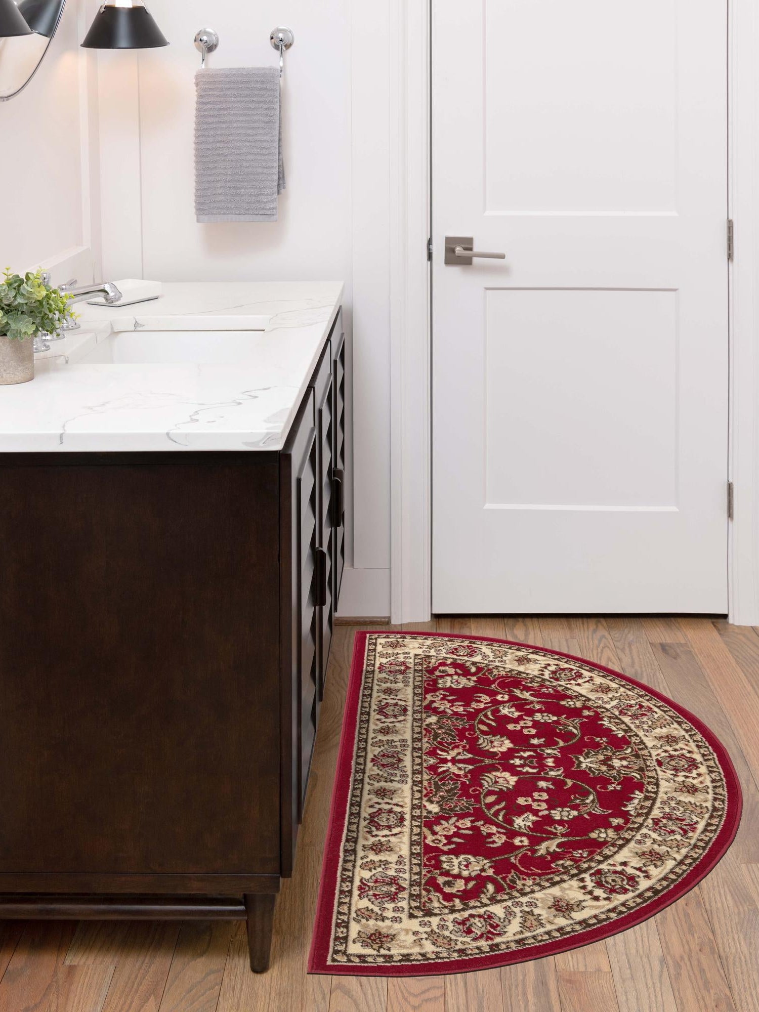Burgundy 2' 7 x 4' 1 Sialk Hill Hearth Half-Round Semicircle Area Rug 100% Polypropylene Durable Easy Clean Classic Traditional Design Carpet for Interior Design for Sale at Rug Engine