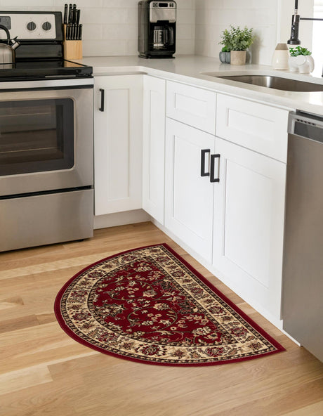 Burgundy 2' 2 x 3' 7 Sialk Hill Hearth Half-Round Semicircle Area Rug 100% Polypropylene Durable Easy Clean Classic Traditional Design Carpet for Interior Design for Sale at Rug Engine