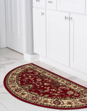 Burgundy 2' 2 x 3' 7 Sialk Hill Hearth Half-Round Semicircle Area Rug 100% Polypropylene Durable Easy Clean Classic Traditional Design Carpet for Interior Design for Sale at Rug Engine