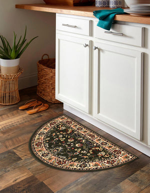 Green 3' 1 x 6' 1 Sialk Hill Hearth Half-Round Semicircle Area Rug 100% Polypropylene Durable Easy Clean Classic Traditional Design Carpet for Interior Design for Sale at Rug Engine
