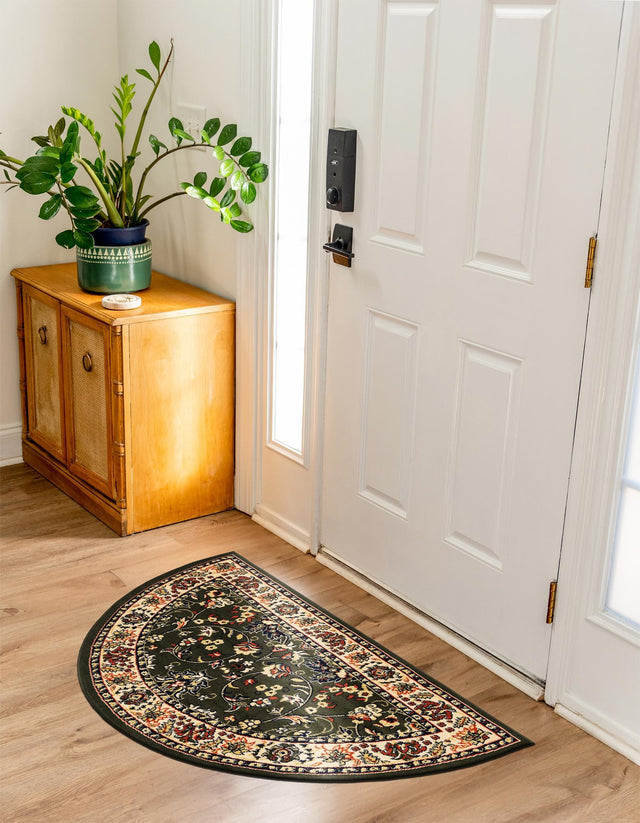 Green 2' 7 x 4' 1 Sialk Hill Hearth Half-Round Semicircle Area Rug 100% Polypropylene Durable Easy Clean Classic Traditional Design Carpet for Interior Design for Sale at Rug Engine