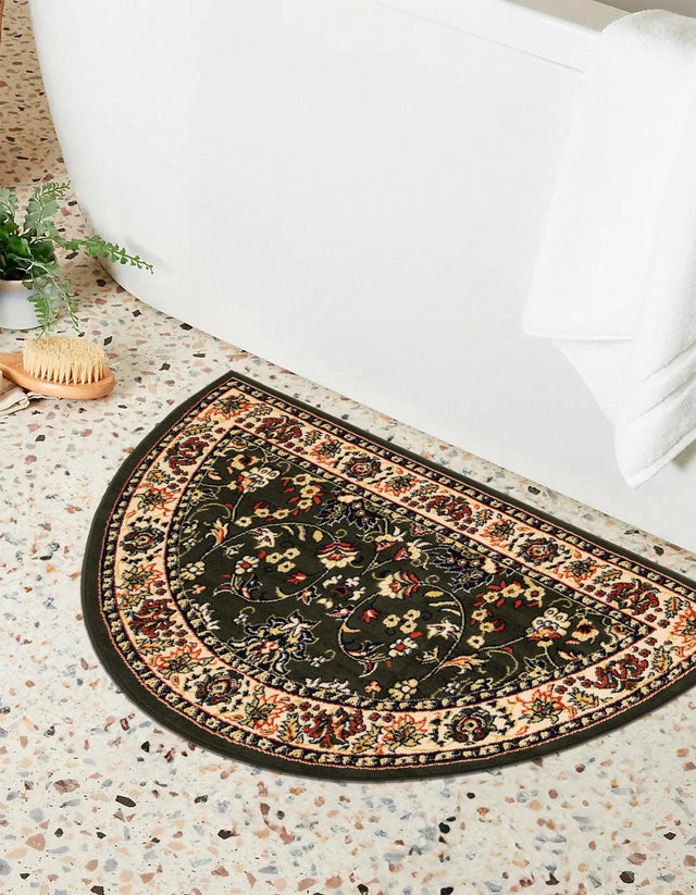 Green 3' 1 x 6' 1 Sialk Hill Hearth Half-Round Semicircle Area Rug 100% Polypropylene Durable Easy Clean Classic Traditional Design Carpet for Interior Design for Sale at Rug Engine