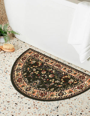 Green 2' 7 x 4' 1 Sialk Hill Hearth Half-Round Semicircle Area Rug 100% Polypropylene Durable Easy Clean Classic Traditional Design Carpet for Interior Design for Sale at Rug Engine