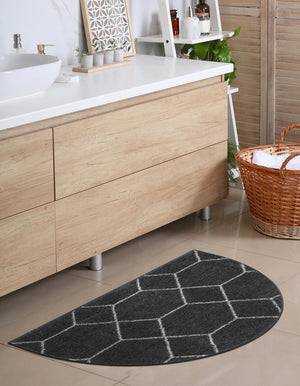 Dark Gray 2' 7 x 4' 1 Trellis Frieze Hearth Half-Round Semicircle Area Rug Geometric Modern Unique Stain Resistant Easy Clean Carpet for Living, Dining, Bedrooms, Office for Sale at Rug Engine