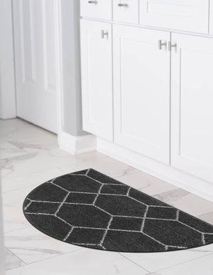 Dark Gray 3' 1 x 6' 1 Trellis Frieze Hearth Half-Round Semicircle Area Rug Geometric Modern Unique Stain Resistant Easy Clean Carpet for Living, Dining, Bedrooms, Office for Sale at Rug Engine