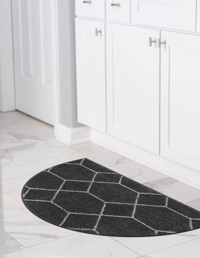 Dark Gray 3' 1 x 6' 1 Trellis Frieze Hearth Half-Round Semicircle Area Rug Geometric Modern Unique Stain Resistant Easy Clean Carpet for Living, Dining, Bedrooms, Office for Sale at Rug Engine
