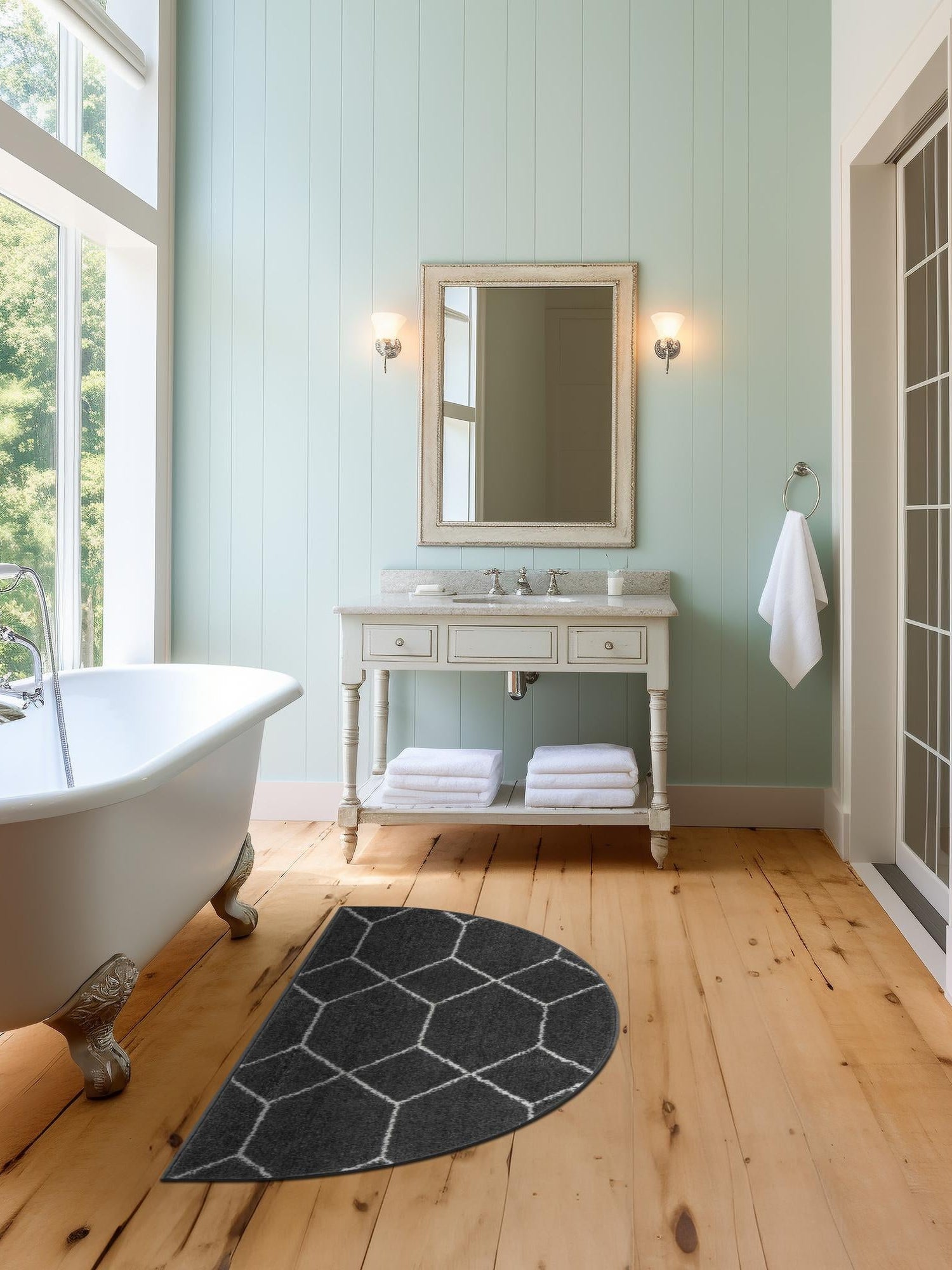 Dark Gray 2' 7 x 4' 1 Trellis Frieze Hearth Half-Round Semicircle Area Rug Geometric Modern Unique Stain Resistant Easy Clean Carpet for Living, Dining, Bedrooms, Office for Sale at Rug Engine